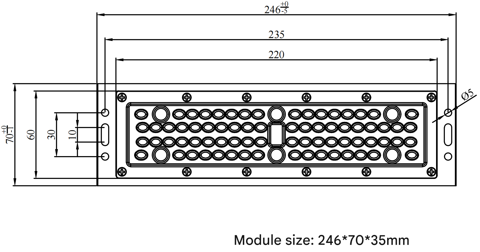 72 In one Power 200W 246×60×35mm, AC100-240V LED Module